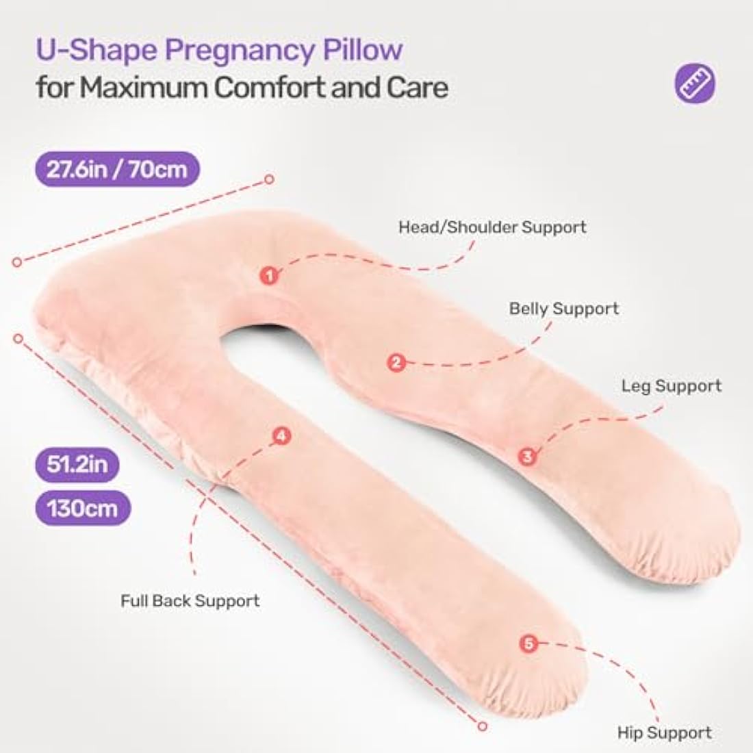 Nuliie U-Shaped Pregnancy Pillow - Full Body Maternity Support, Pink Velvet