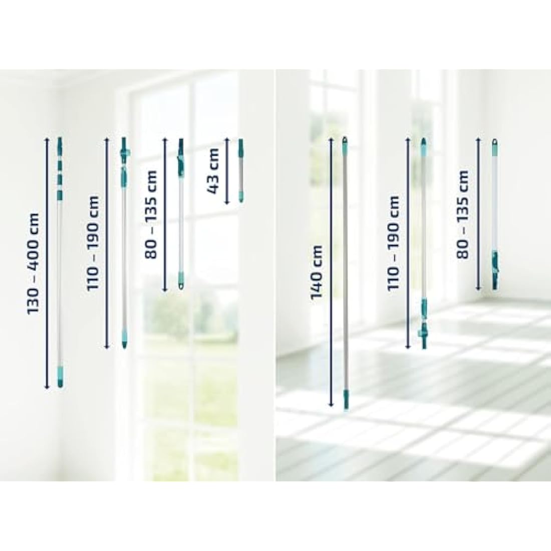 Leifheit Click System Telescopic Handle | Extendable 145–400 cm Pole
