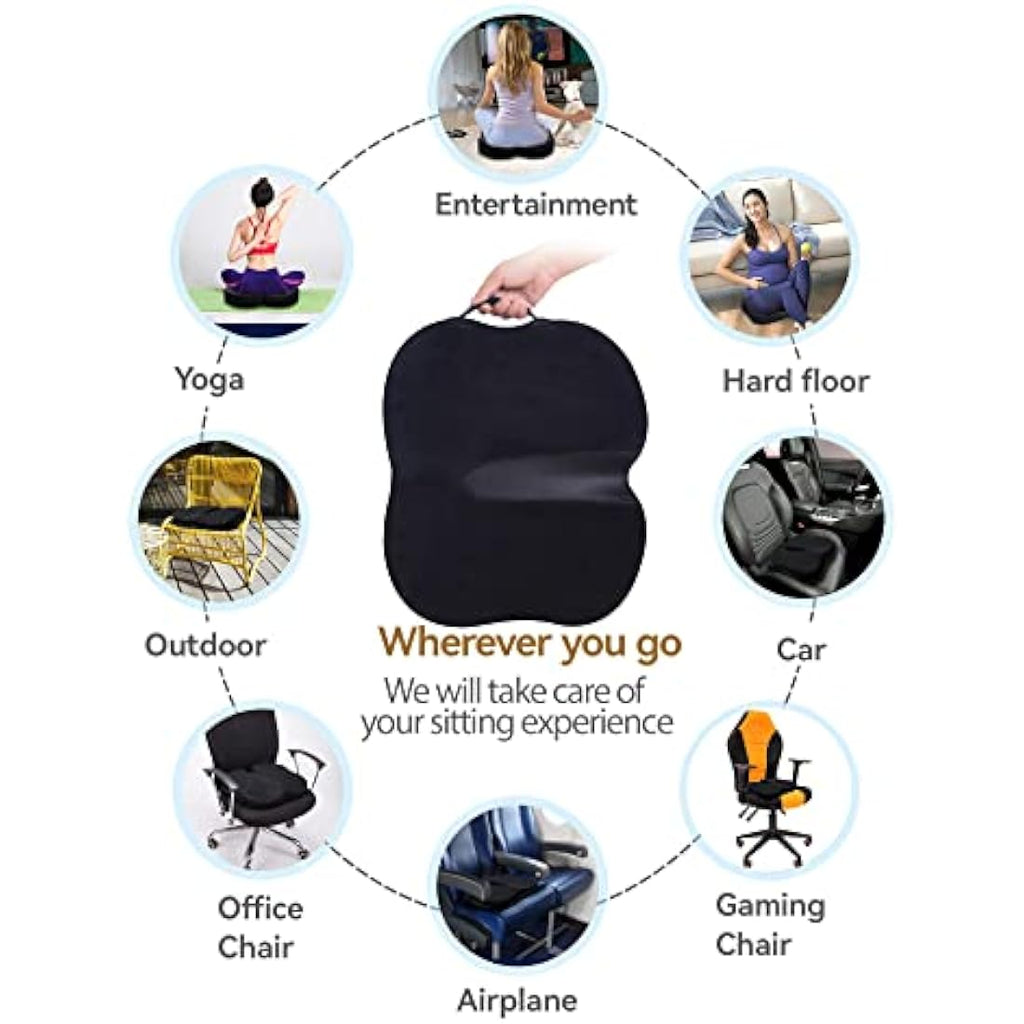 TravelEase Memory Foam Seat Cushion – Ergonomic Hip Support Pad, Black