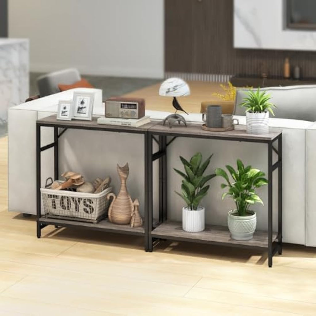 Livofloral Narrow Console Table | Industrial Wood & Metal Entryway Table