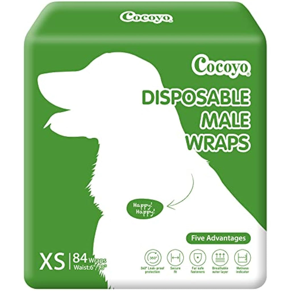 COCOYO Disposable Male Dog Wraps | Absorbent Diapers for XS Dogs, 84 Count