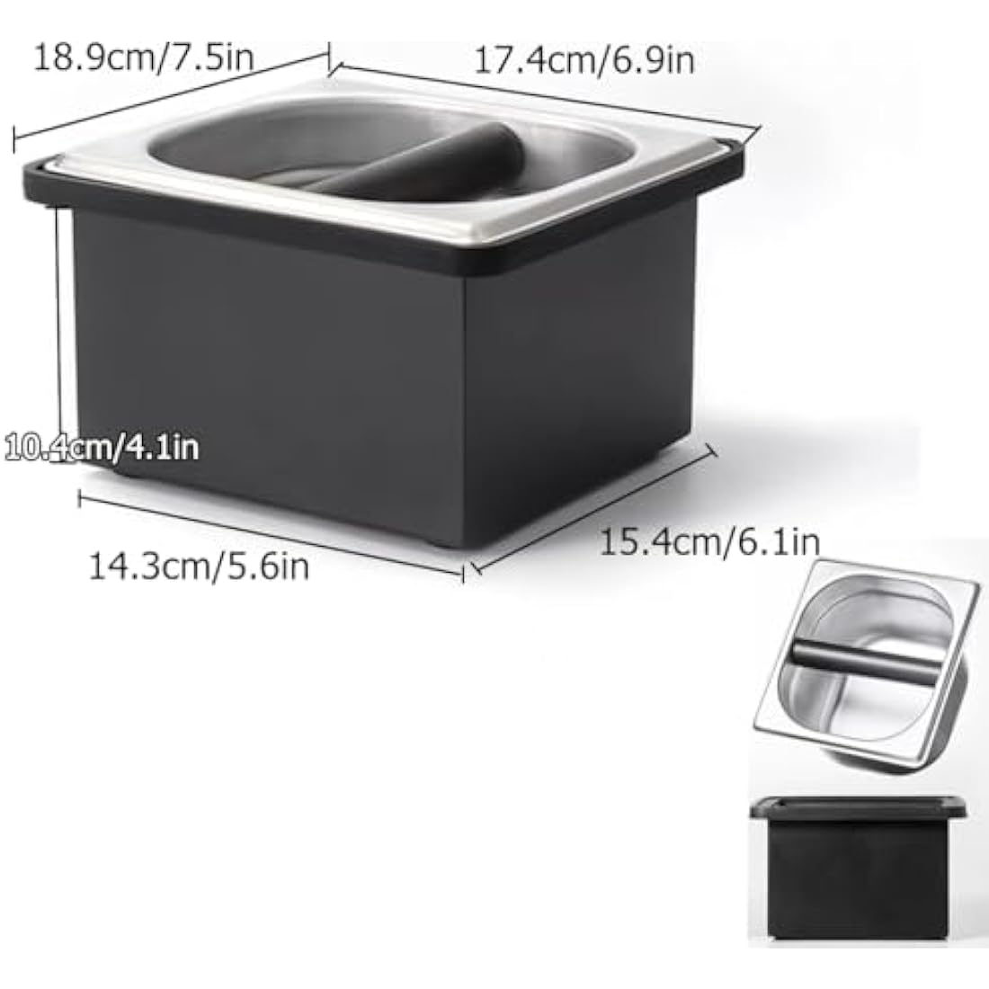 Jolof Store Stainless Steel Espresso Coffee Knock Box with Rubber Bar