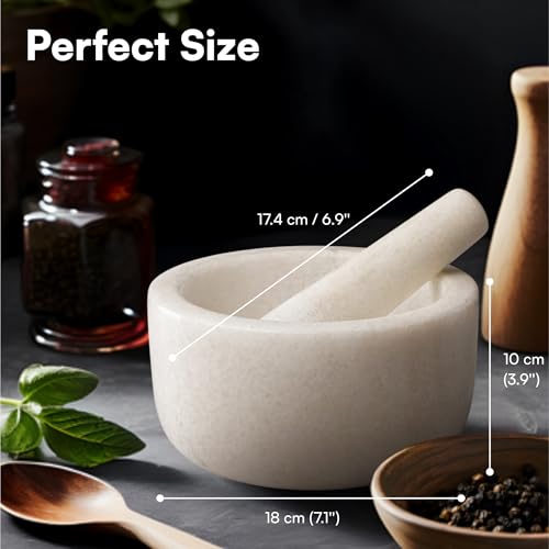 Jolof Store White Marble Mortar and Pestle Set – 18cm Stone Spice Grinder