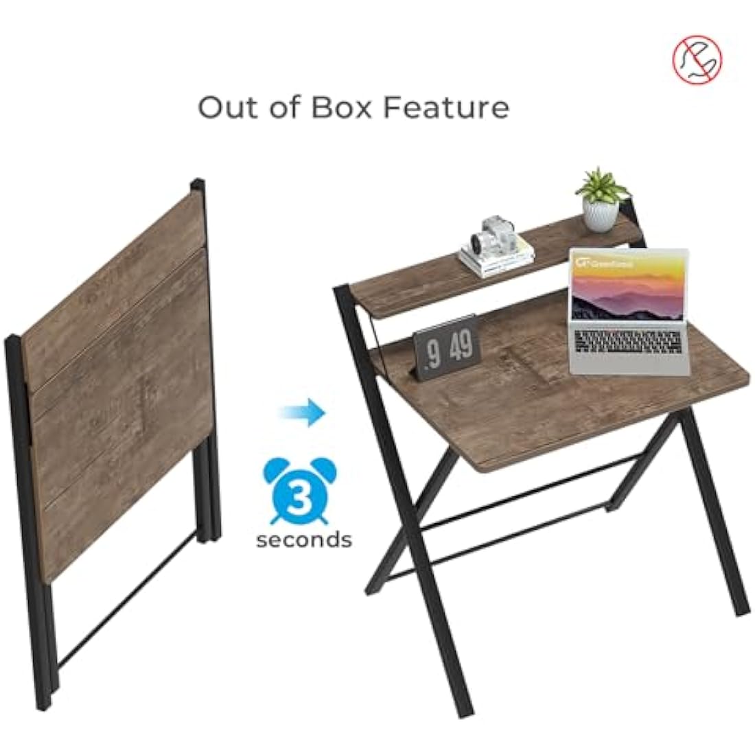 GreenForest Folding Computer Desk with Monitor Shelf for Small Spaces