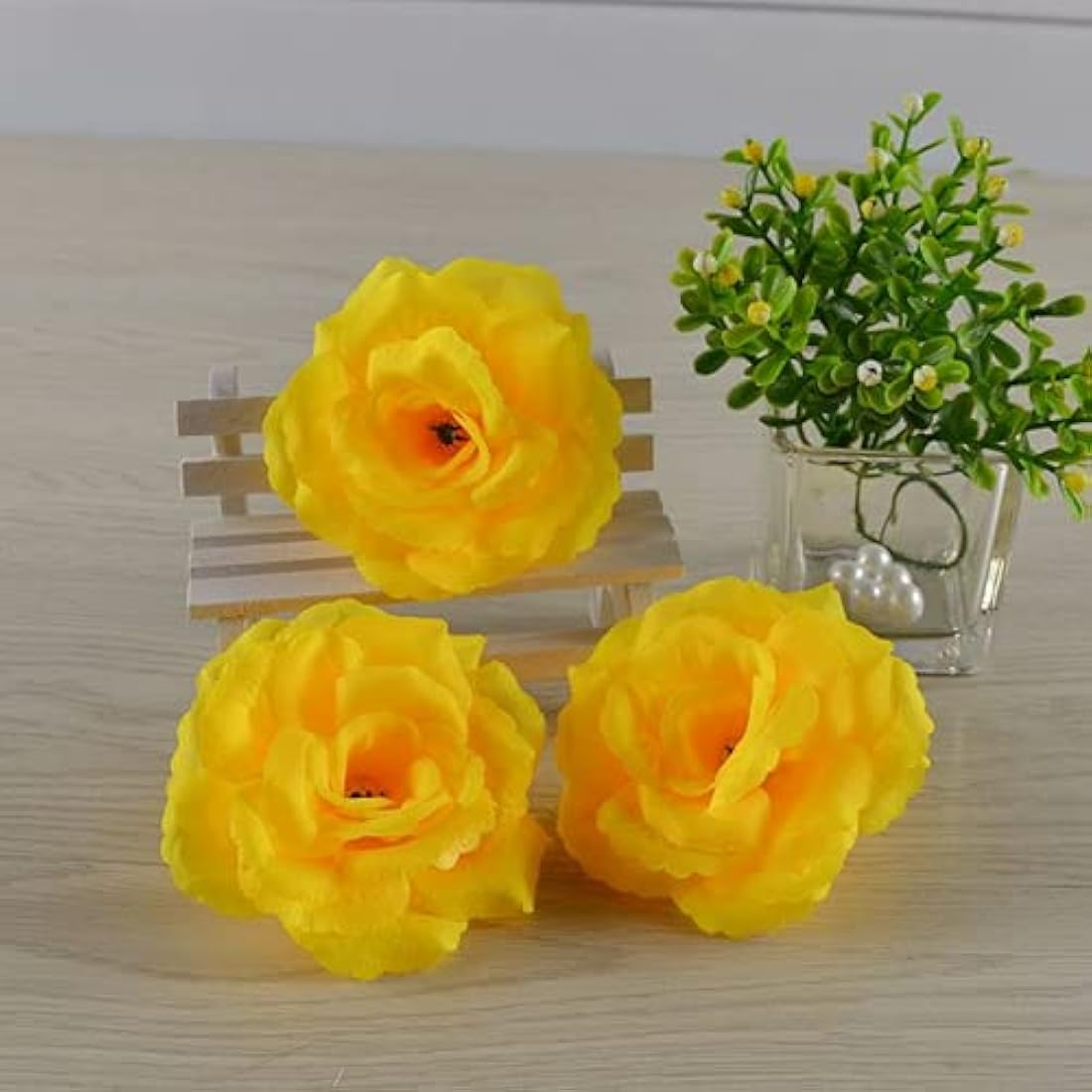 25 Pcs Artificial Silk Rose Flower Heads for DIY - Yellow