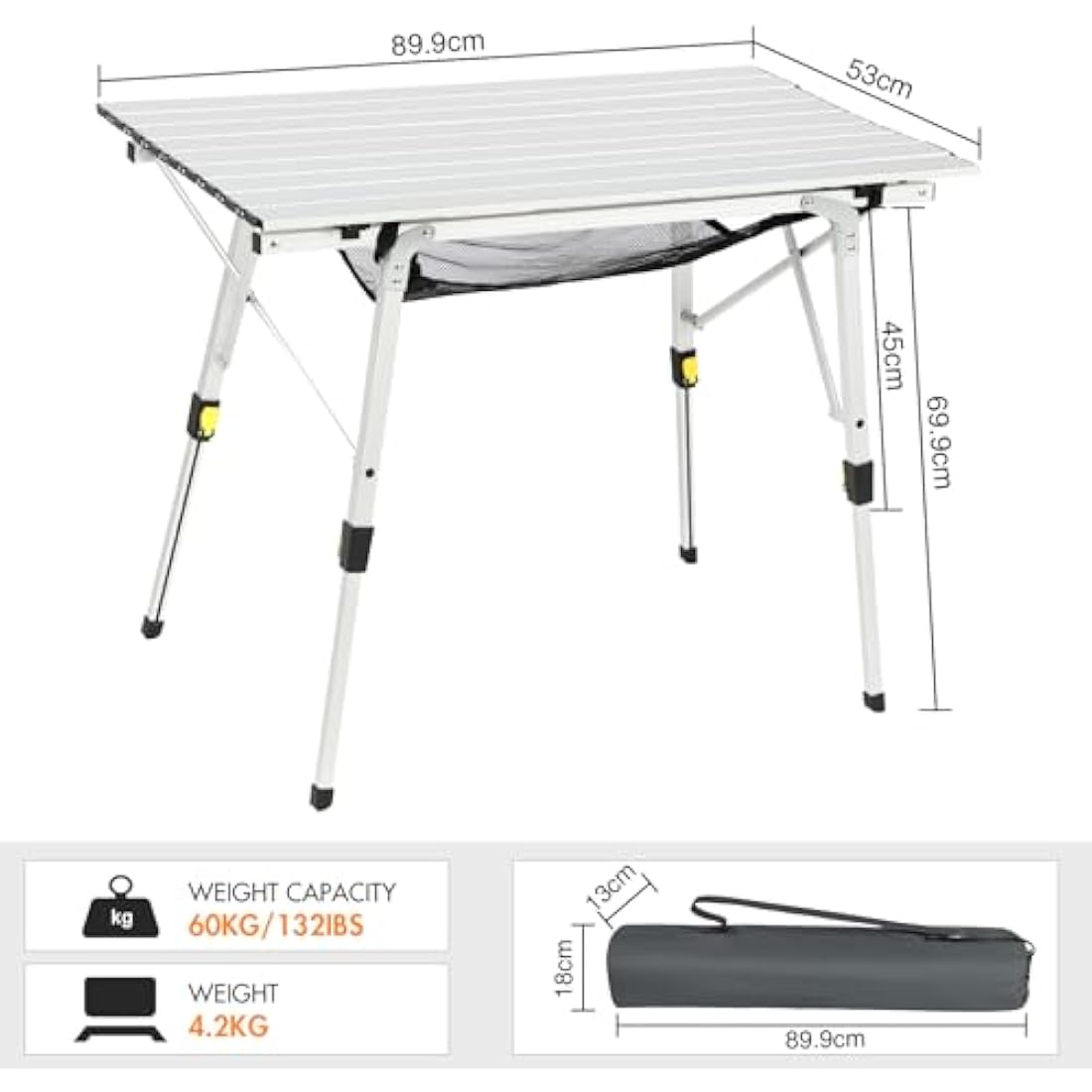 Portal Aluminum Folding Camping Table | Adjustable Height Rollup Picnic Table