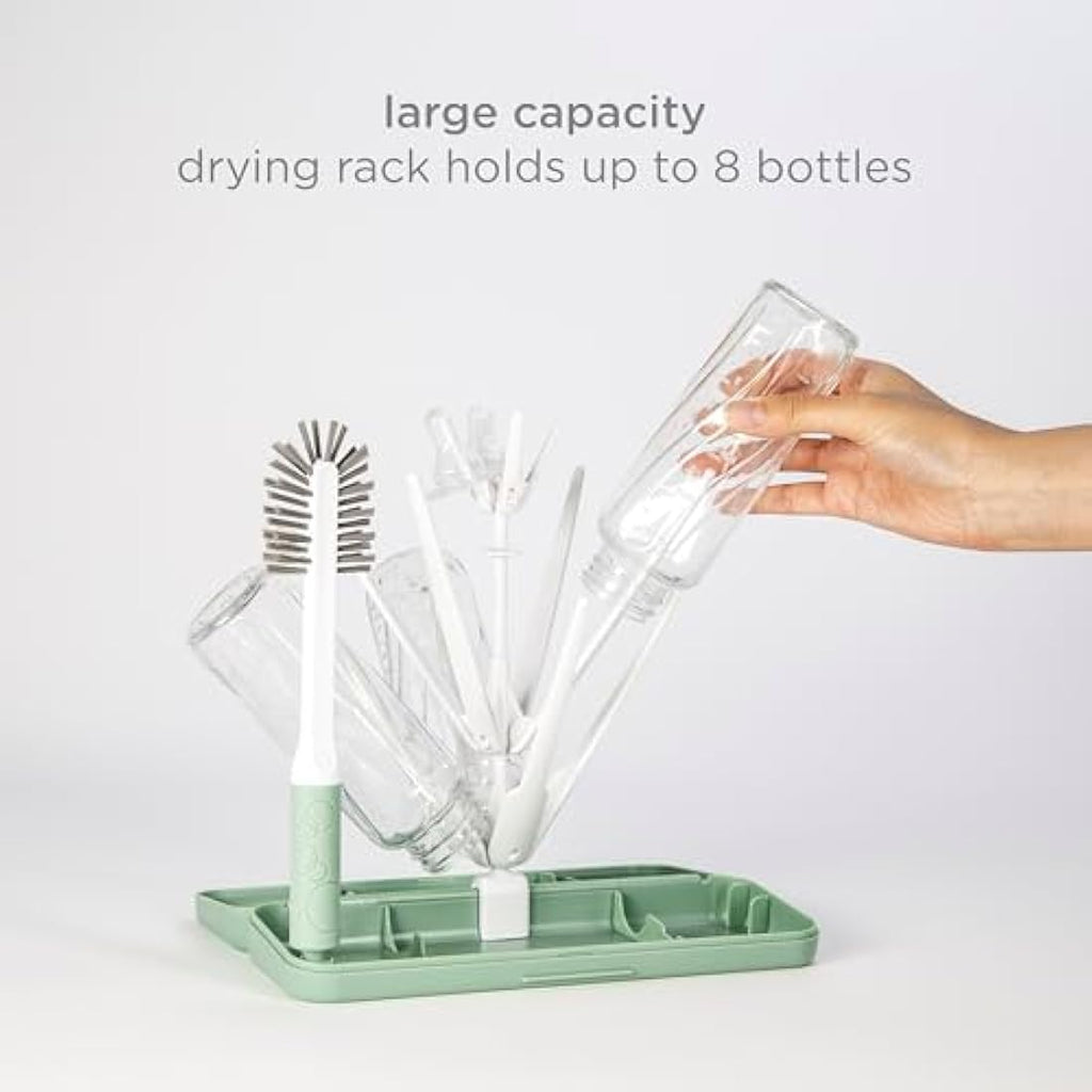 Ubbi Baby Bottle Drying Rack and Cleaning Brush Set, Sage – 4 Pieces