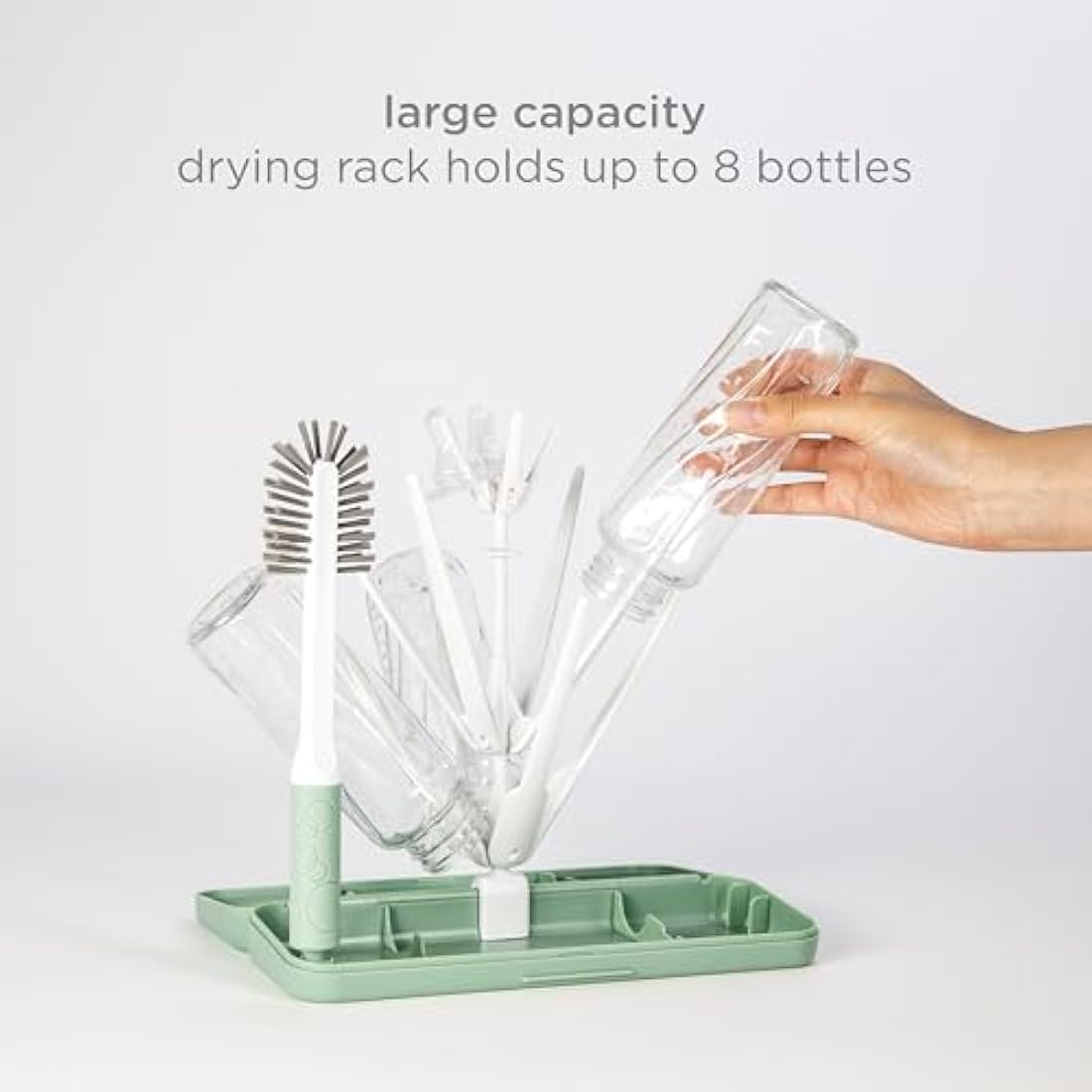 Ubbi Baby Bottle Drying Rack and Cleaning Brush Set, Sage – 4 Pieces