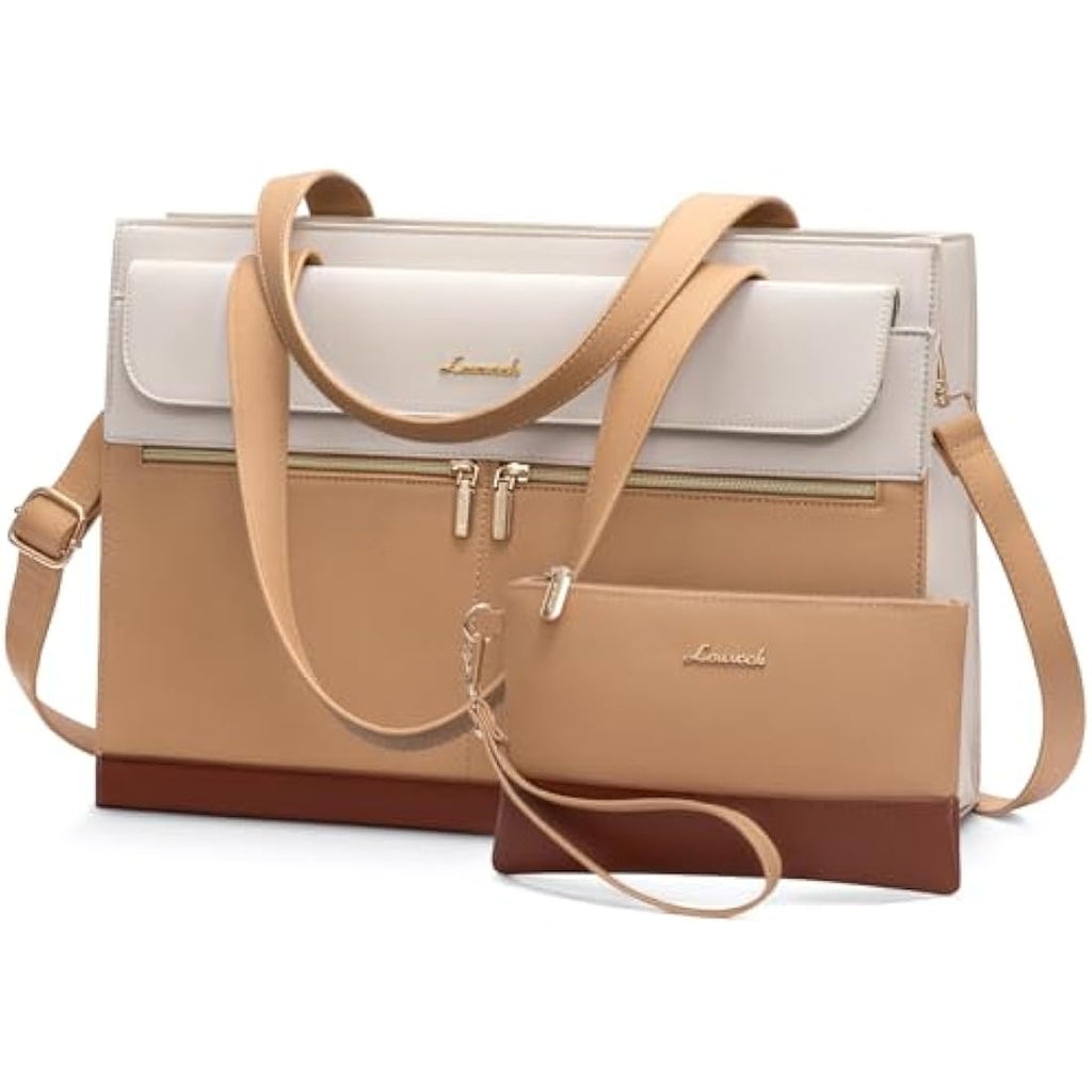LOVEVOOK Laptop Tote Bag for Women | 15.6 Inch PU Leather Work Briefcase