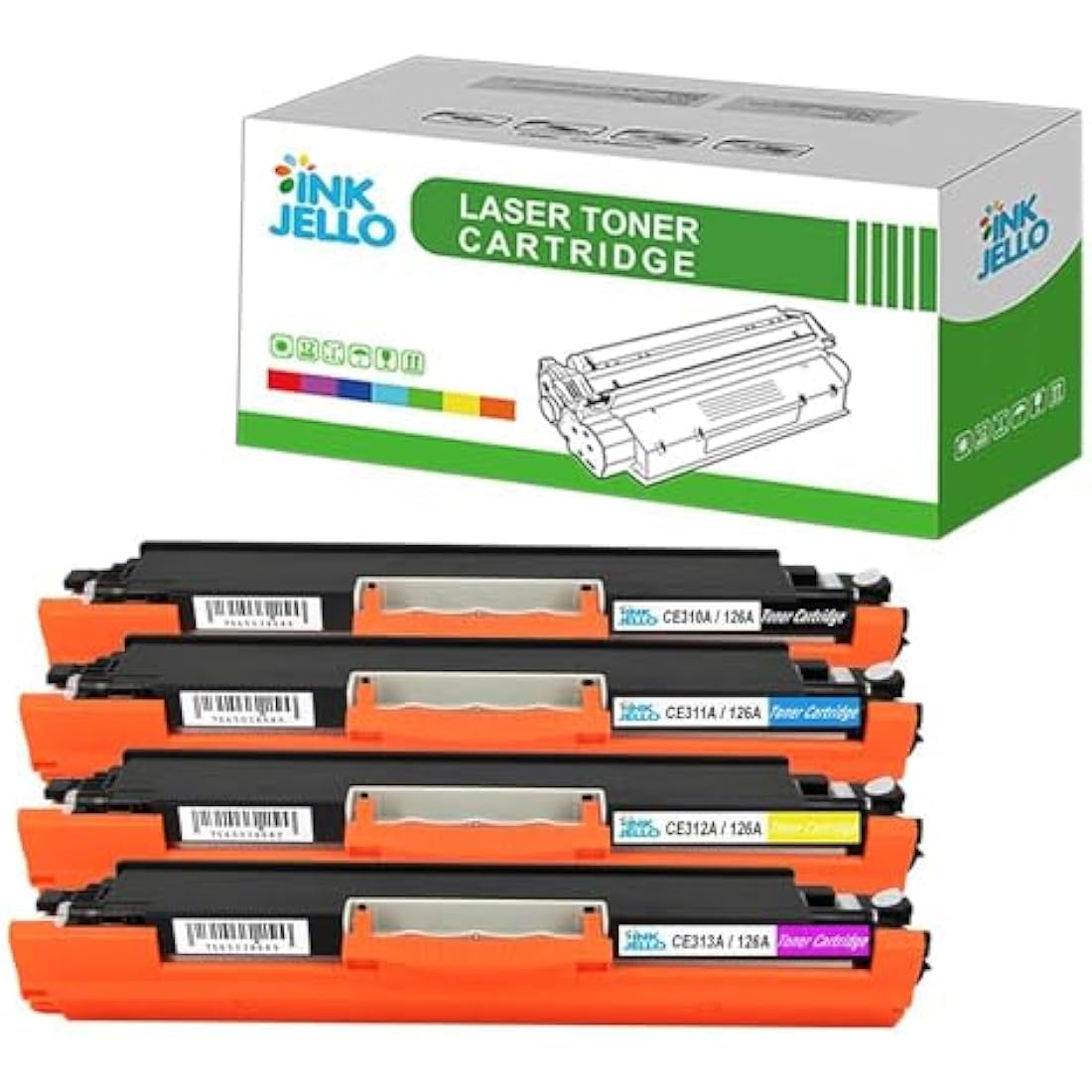 InkJello Compatible HP CE310A-CE313A Toner Cartridges, 4-Pack CMYK