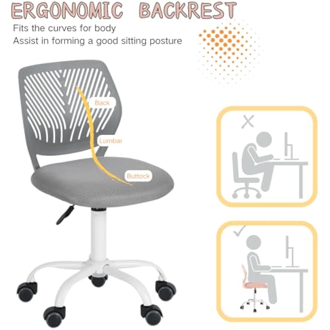 Ergonomic Mesh Desk Chair – Adjustable Swivel Task Chair, Gray