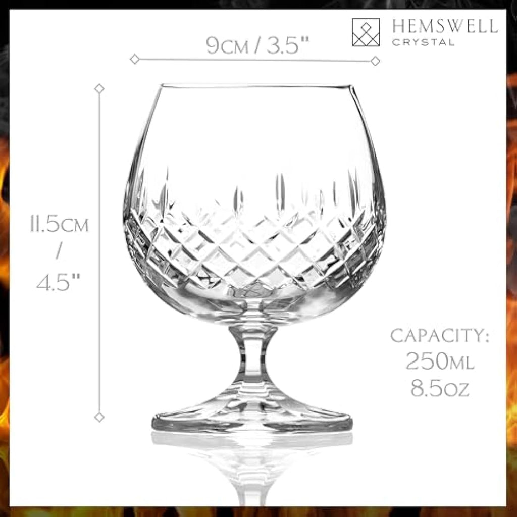 Hemswell Crystal Hand-Cut Brandy Glass | 250ml Cognac Snifter Gift Box