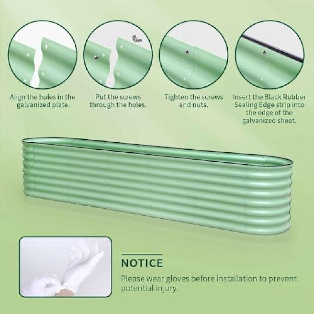 Byhagern Galvanized Raised Garden Bed - 240x60x45cm Metal Planter, Green