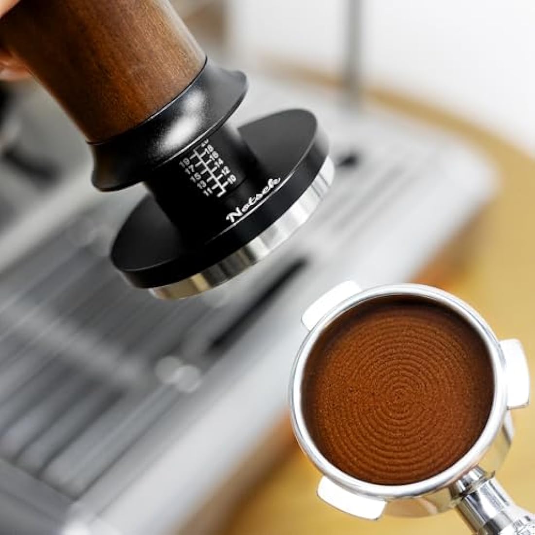 NOTSEK 54mm Calibrated Espresso Tamper – 30lb Spring Loaded Ripple Base
