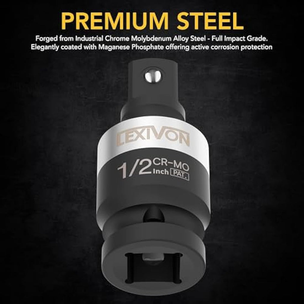LEXIVON Slim Impact Universal Joint Set | 3-Piece Cr-Mo Steel Swivel Sockets