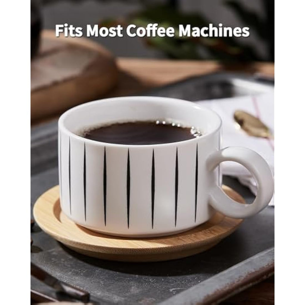 Stackable Ceramic Coffee Cup Set with Saucers & Stand