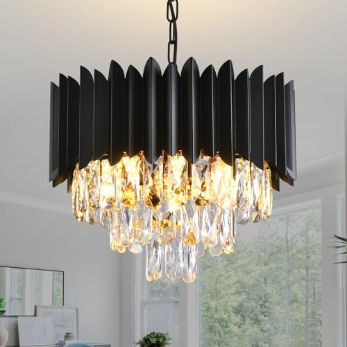Modern K9 Crystal Chandelier – 3-Tier Black Round Light
