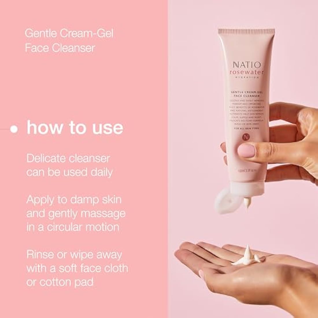 Natio Rosewater Hydration Gentle Cream-Gel Face Cleanser - 100ml