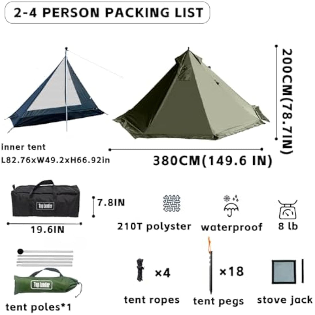Top Lander 4-Season Hot Tent with Stove Jack – 210D Oxford Teepee