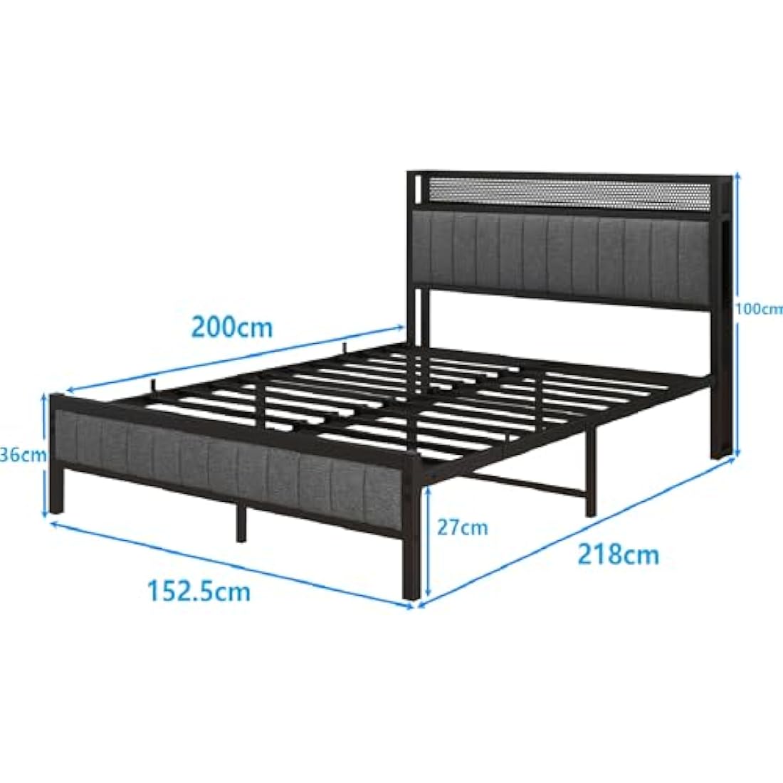 MOFLUT King Size Upholstered Bed Frame with Storage Headboard – Gray