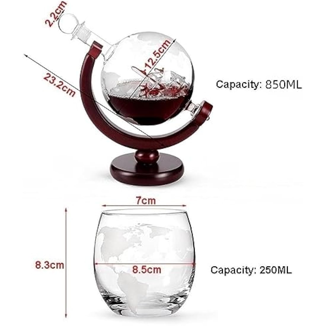 Whiskey Globe Decanter Set – 850ml Glass Carafe with Ship