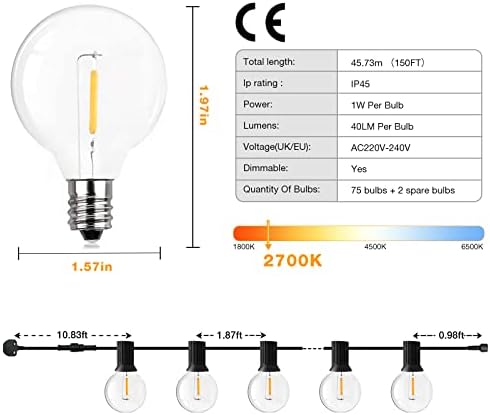 GPATIO 150FT Festoon Lights Outdoor – Shatterproof G40 Garden String Lights