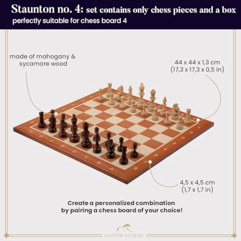 Staunton No. 4 Wooden Chess Pieces in Mahogany Box