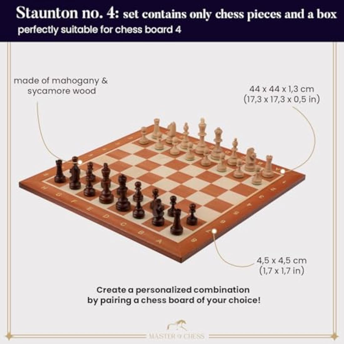 Staunton No. 4 Wooden Chess Pieces in Mahogany Box