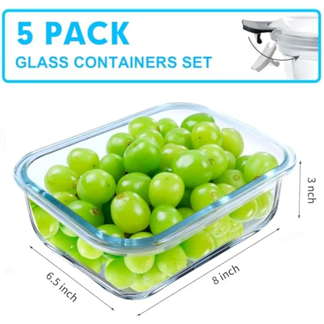 VERONES 36oz Glass Meal Prep Containers - 5 Pack Airtight Food Storage
