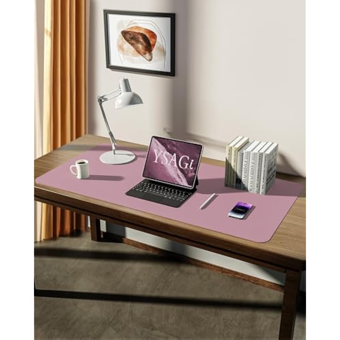 YSAGi Leather Desk Mat - Large Waterproof PU Mouse Pad, Pale Mauve