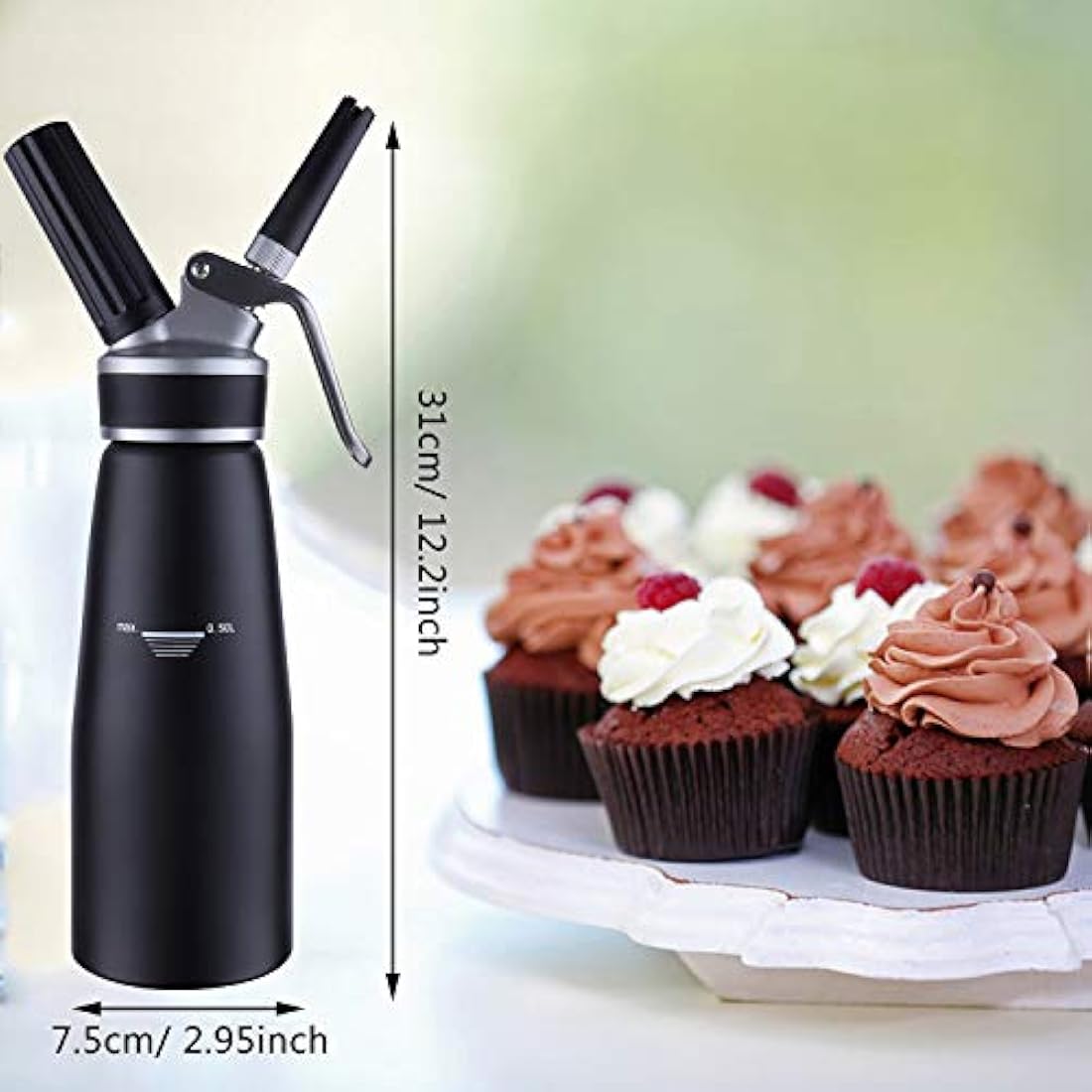 Sivaphe 500ml Aluminum Whipped Cream Dispenser with 3 Decorating Nozzles
