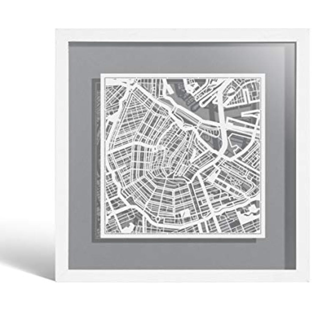 Jolof Store Amsterdam Paper Map Art - 9x9 White Frame Wall Decor