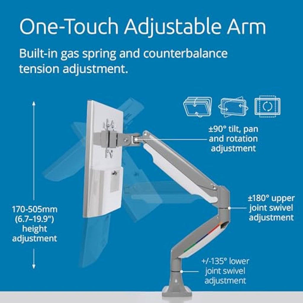 Kensington OneTouch Single Monitor Arm – Ergonomic Gas Spring Mount