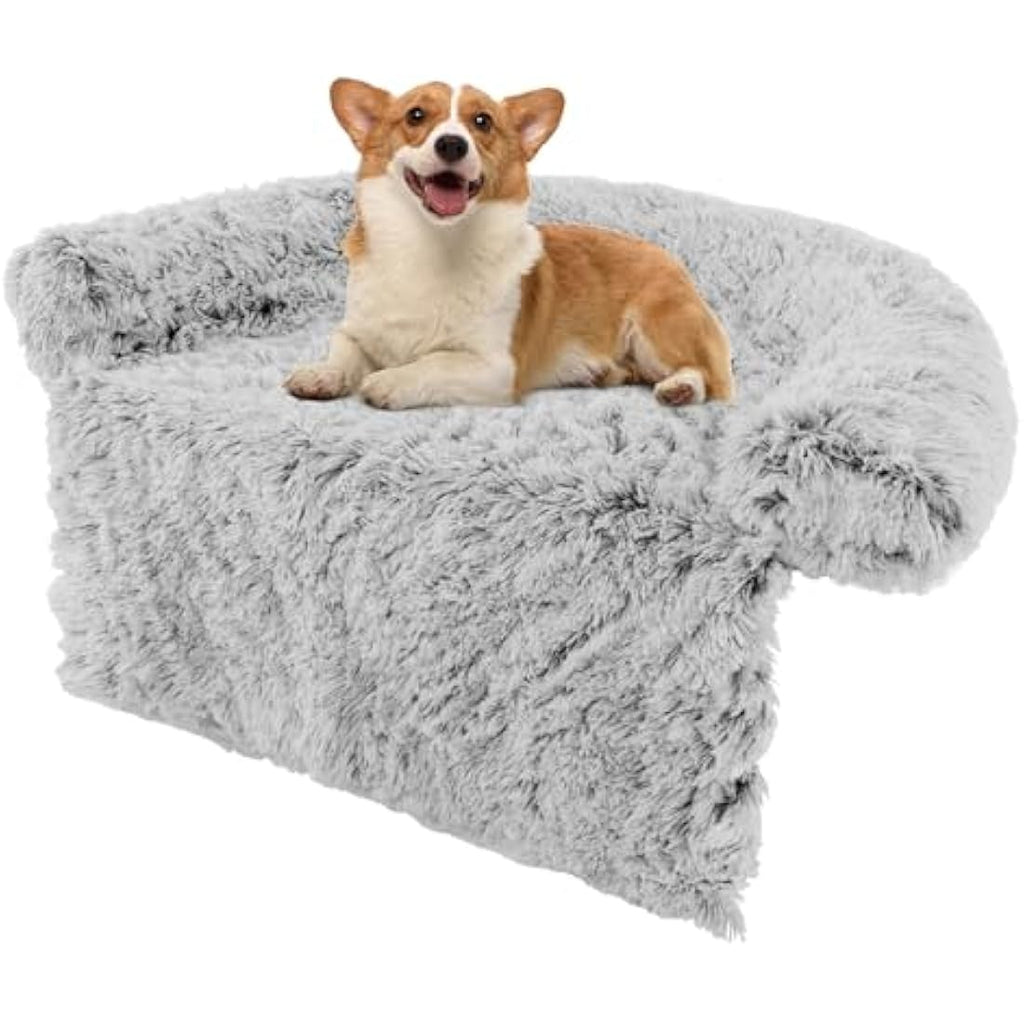 Costway Plush Dog Sofa Bed – Washable Calming Pet Couch, Grey White