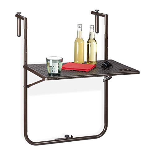 Folding Balcony Railing Table – Rattan Effect, Brown