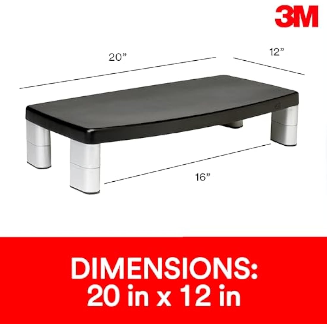 3M Adjustable Monitor Stand – Ergonomic Riser with 3 Height Levels