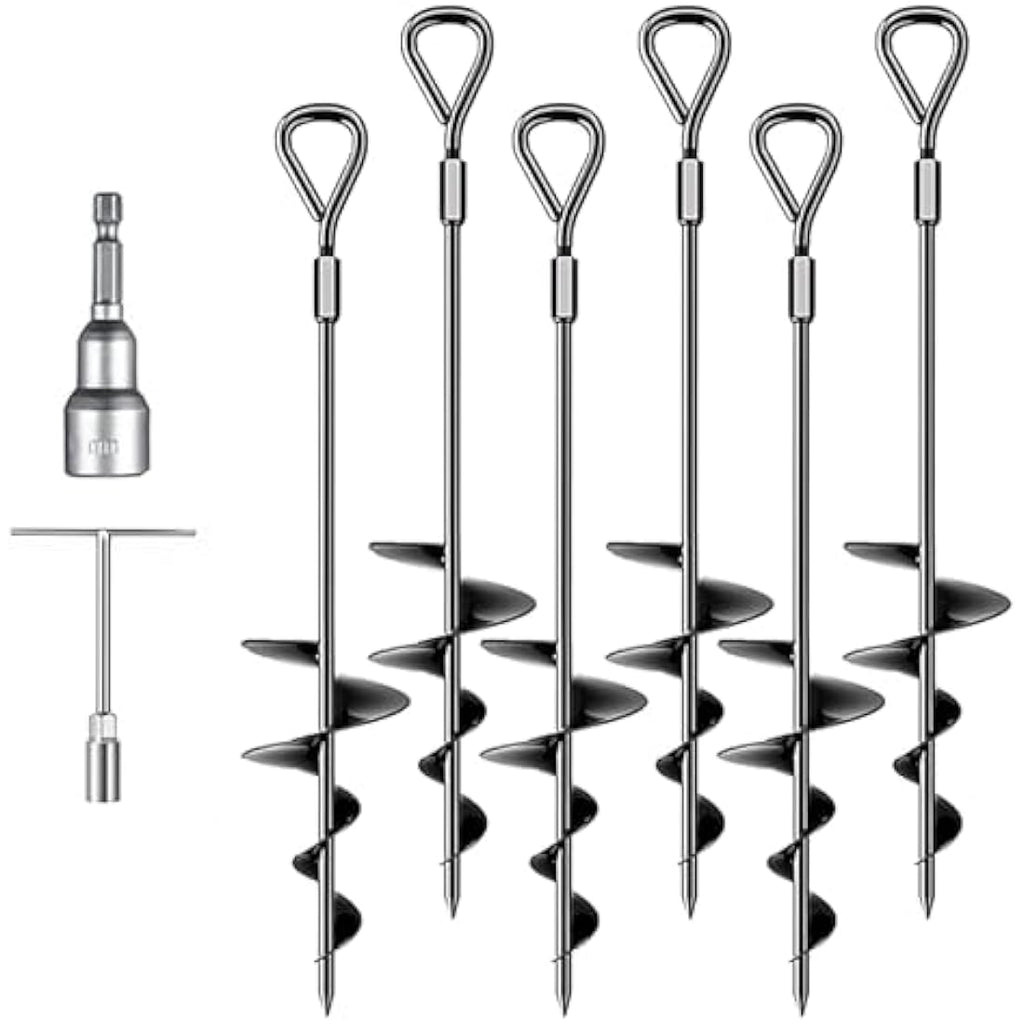 Heavy Duty Ground Anchors | 45cm Metal Spiral Tent Pegs 6 Pack