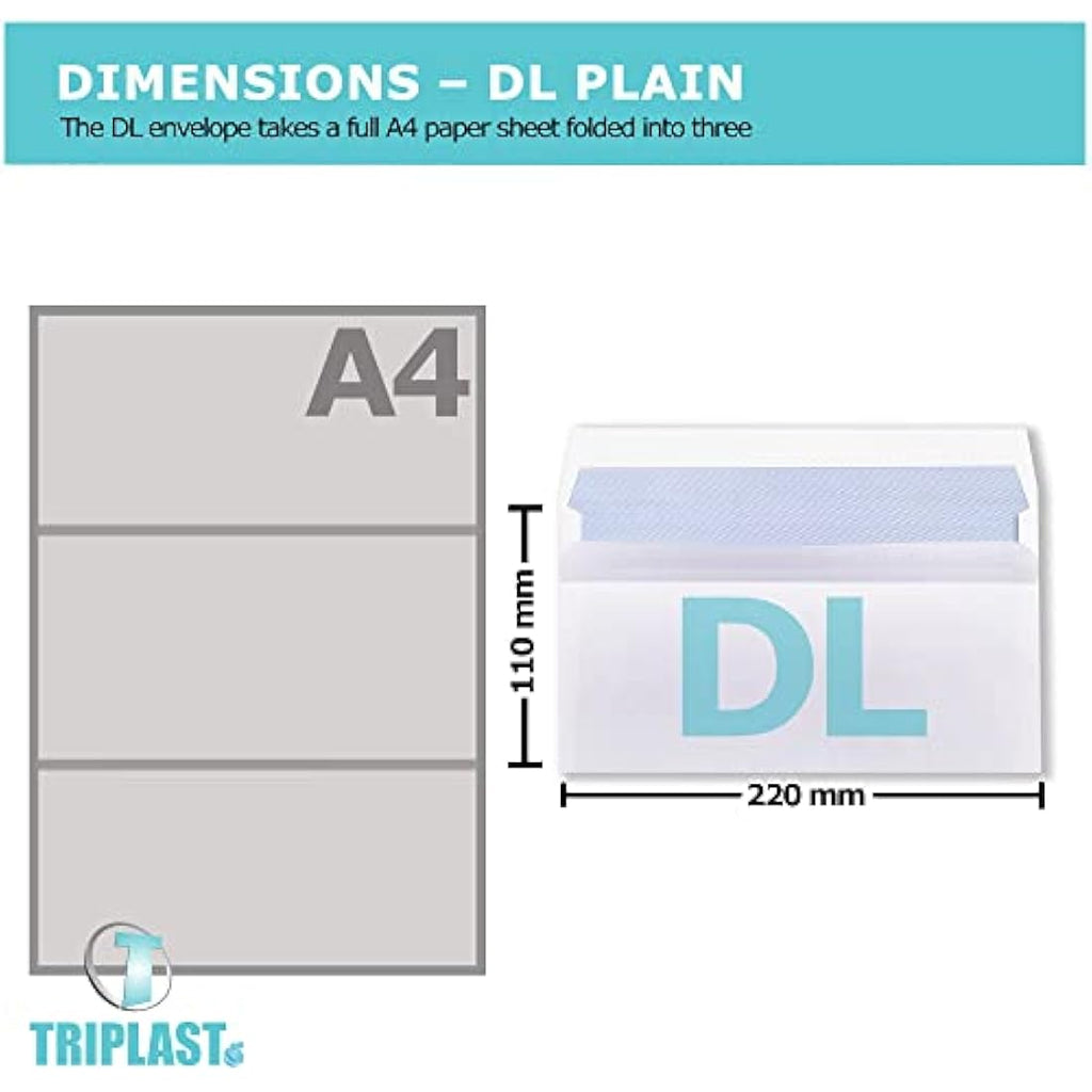 Triplast DL White Security Envelopes – 500 Pack Self-Seal 90gsm Paper