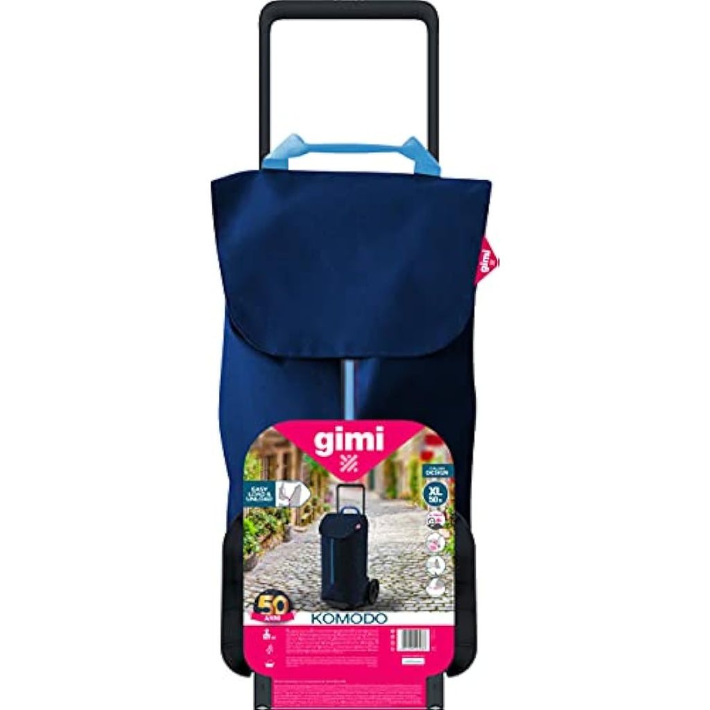 GIMI Shopping Trolley – 50L Blue Polyester Bag with XL Wheels