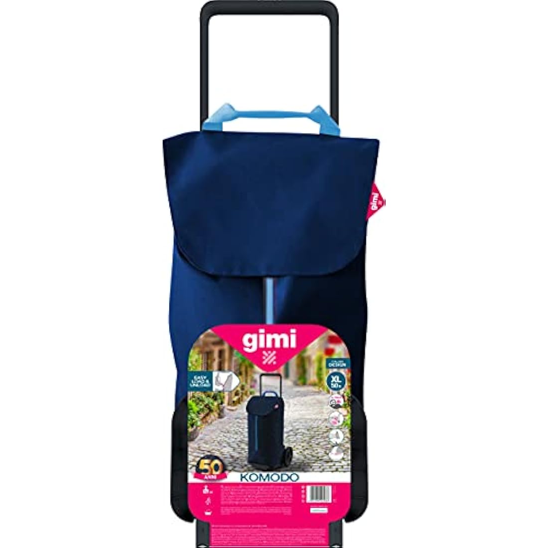 GIMI Shopping Trolley – 50L Blue Polyester Bag with XL Wheels