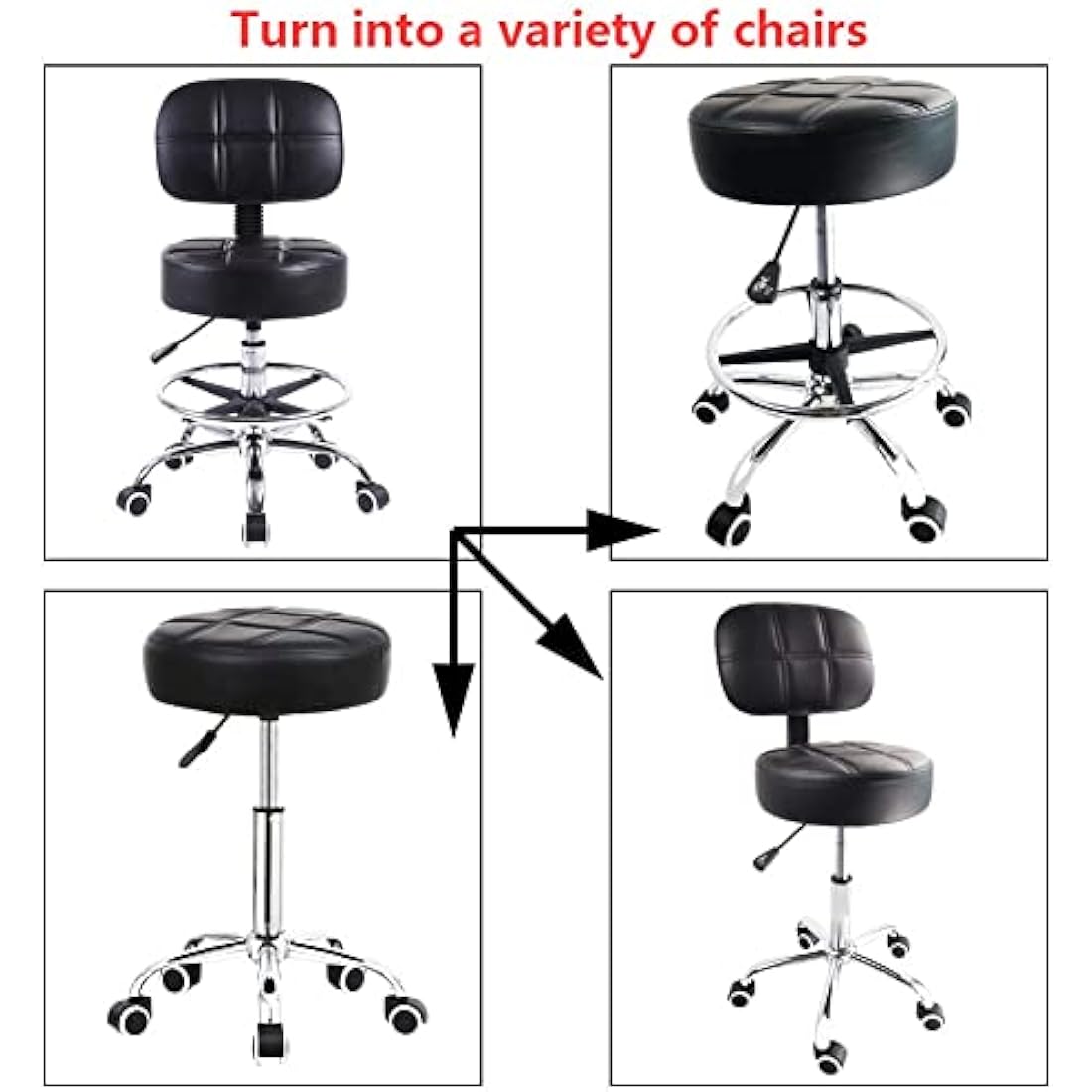 KKTONER Rolling Stool with Backrest – Adjustable PU Leather Swivel Chair