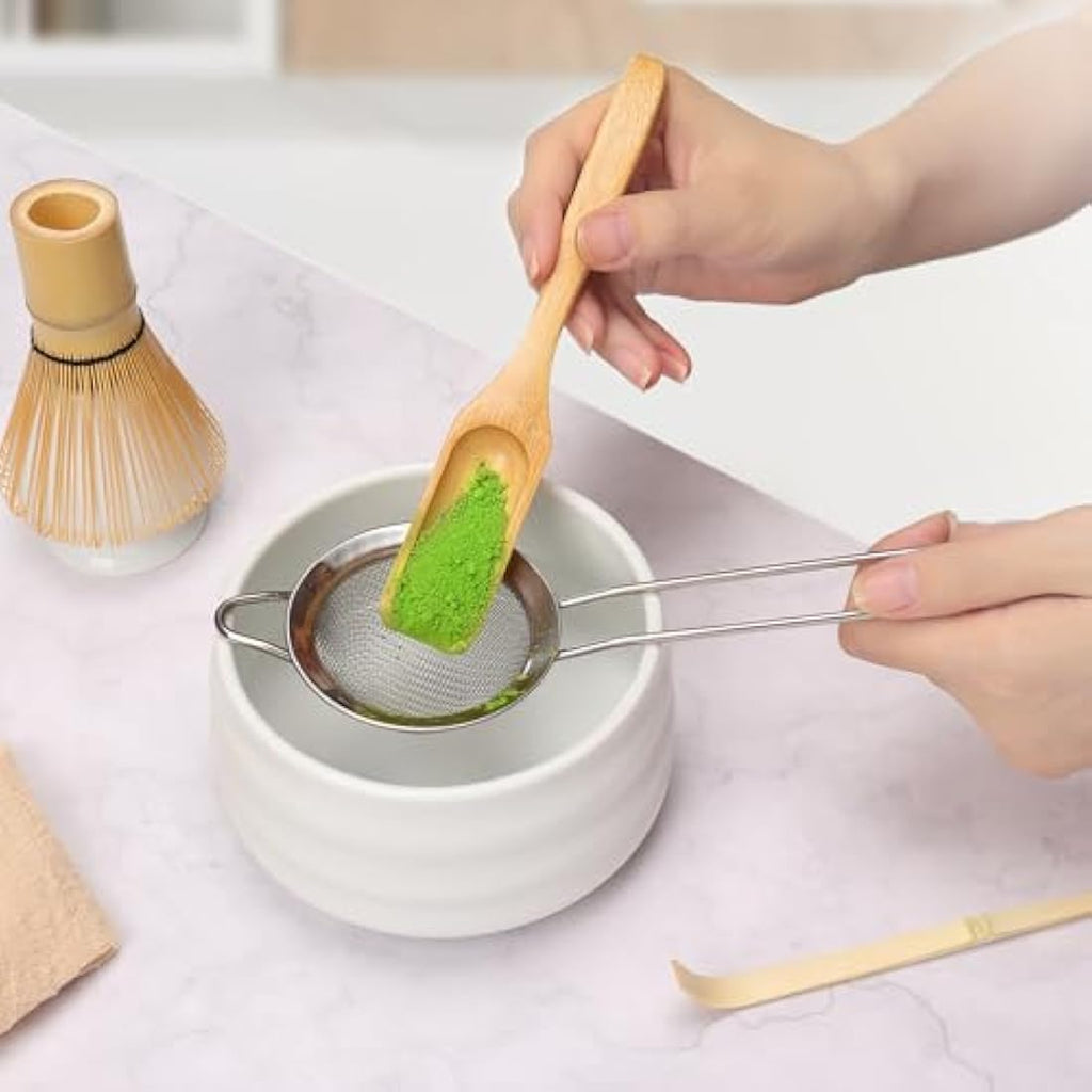 Geebuzz 6-Piece Matcha Whisk Set with Ceramic Bowl and Bamboo Whisk - White