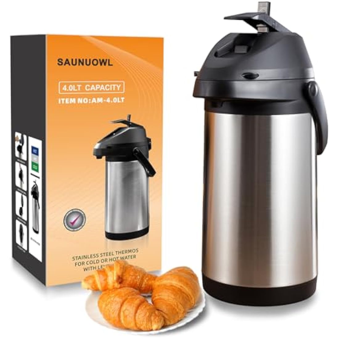SAUNUOWL 4L Airpot Coffee Dispenser – Insulated Stainless Steel Carafe