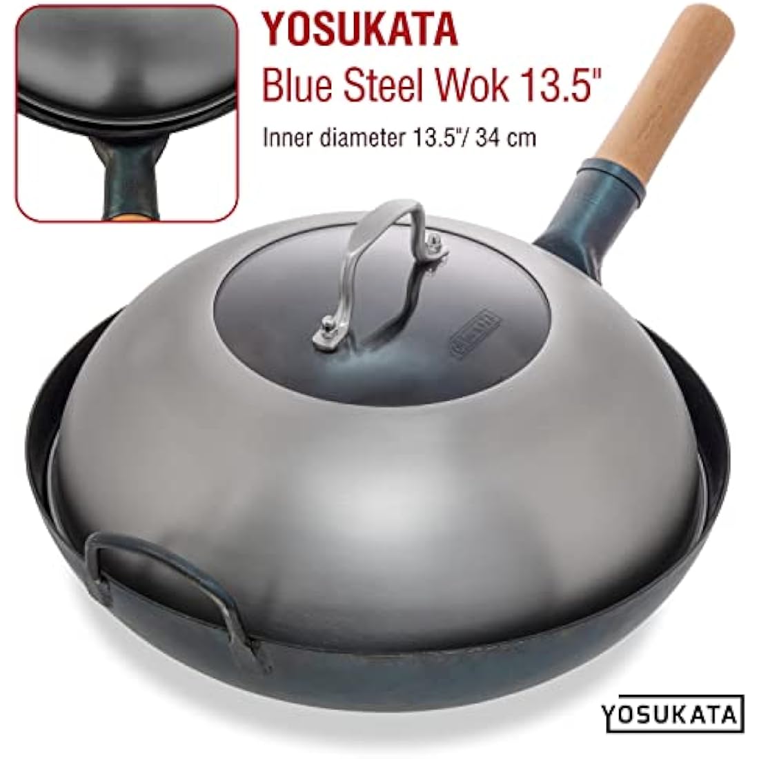 Yosukata 32.5cm Stainless Steel Wok Lid with Tempered Glass and Steam Vent