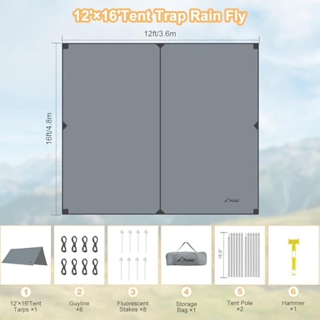 WADEO 12x16FT Waterproof Camping Tarp | Heavy-Duty Ripstop Tent Fly