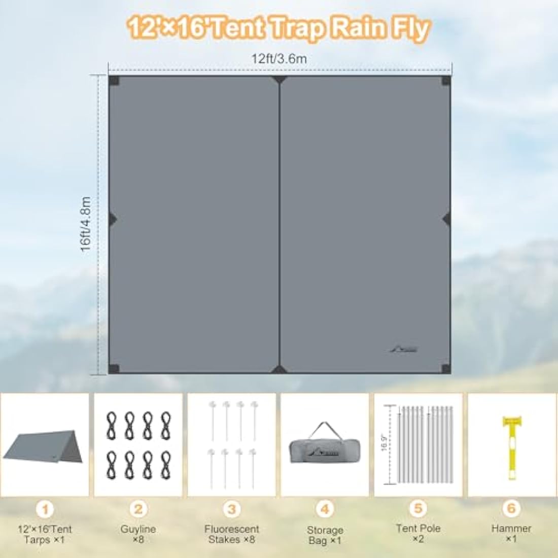 WADEO 12x16FT Waterproof Camping Tarp | Heavy-Duty Ripstop Tent Fly