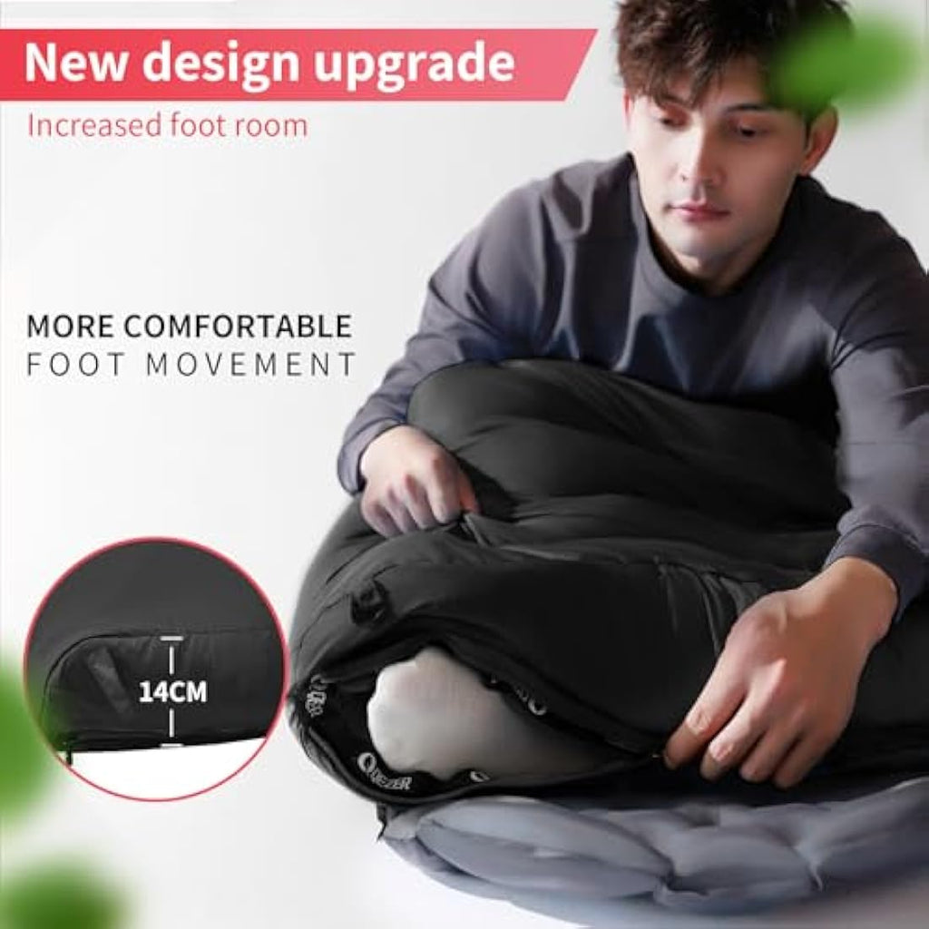 QEZER Down Sleeping Bag | Lightweight 4-Season Rectangular Nylon Bag