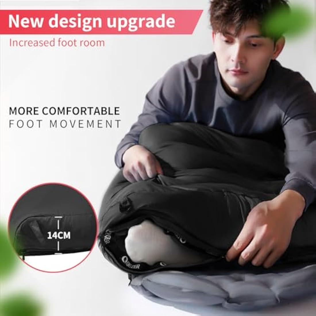 QEZER Down Sleeping Bag | Lightweight 4-Season Rectangular Nylon Bag