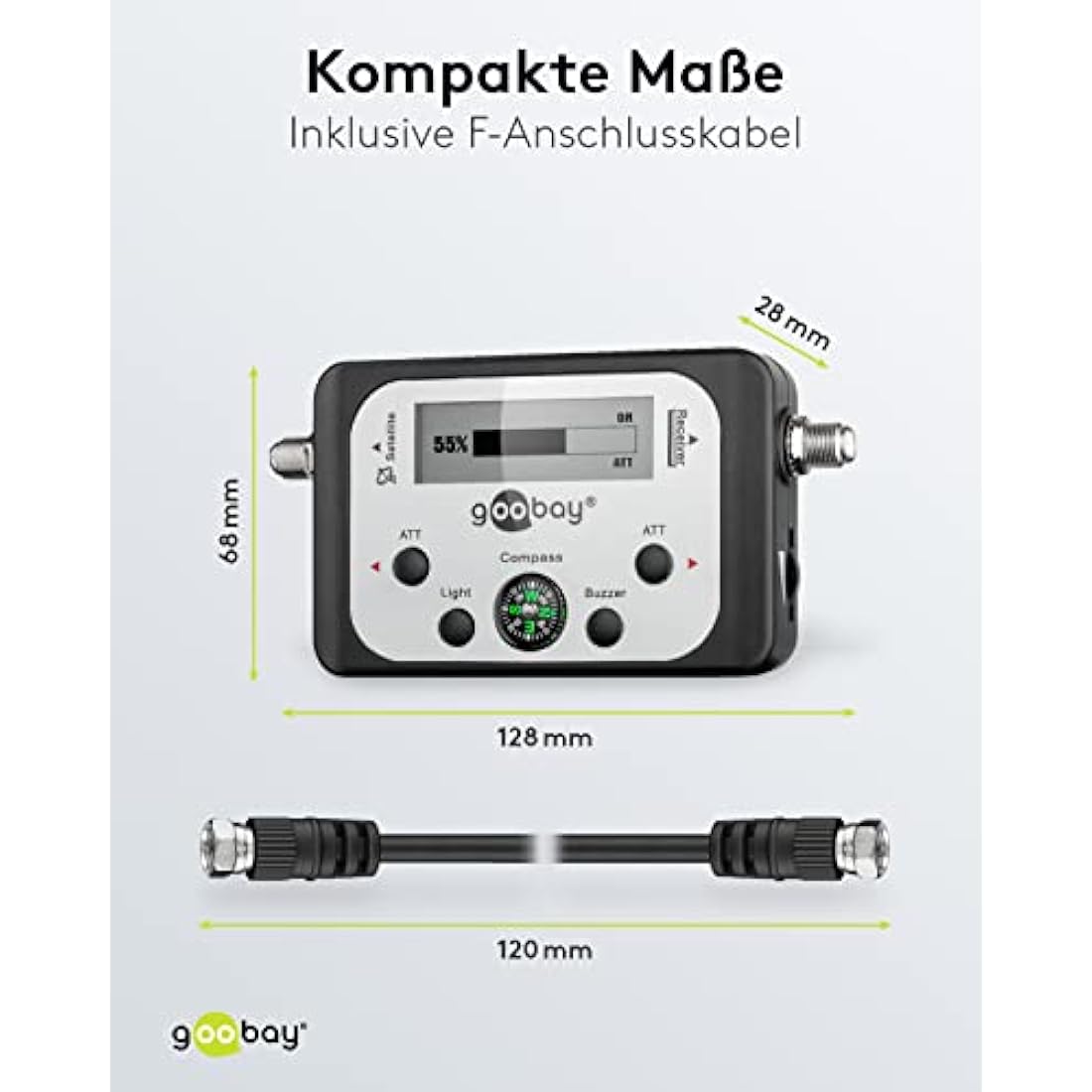 Goobay 67140 Digitaler Satelliten Finder – LCD-Anzeige & Kompass