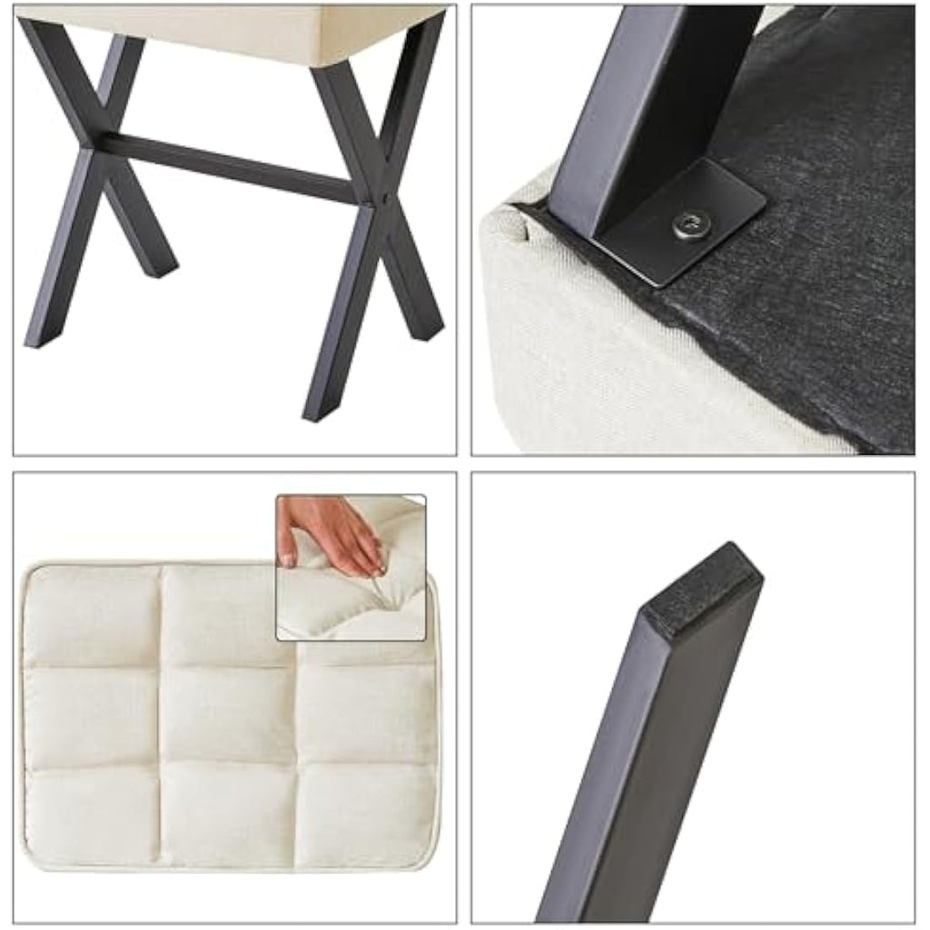 IBUYKE Square Vanity Stool – Linen Ottoman Footrest with Metal X-Legs